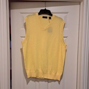 Alan Flusser V-Neck Waffle Knit Vest Men's L Yellow Pullover 100% Cotton New